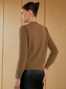 Chiquease Áo len chui đầu dáng suông, khoét eo, chất liệu trơn, thích hợp cho mùa thu đông. - Màu Khaki - Xem 3