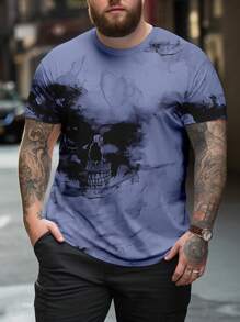 Manfinity Homme Hombres talla grande Camiseta estampado de cráneo - Azul - Ver 1