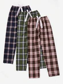 3入組格紋前蝴蝶結睡褲 - 彩色 - 查看 4