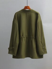 SHEIN LUNE Hơn Chi tiết về Flap Thả vai Eo dây rút Áo khoác Trench Without Tee - xanh quân đội - Xem 2