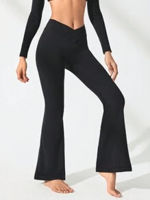 Lifespree 女士交叉腰喇叭運動褲 - 黑色 - 查看 6