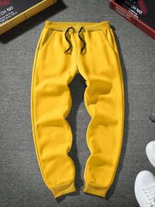 Manfinity Homme Nam Chất rắn Eo dây rút Quần thể thao - Màu vàng - Xem 4