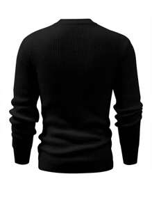 Men Solid Ribbed Knit Drop Shoulder Sweater - Black - View 2