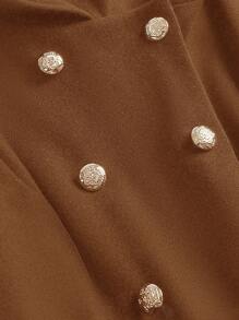 SHEIN Clasi Plus Double Breasted Belted Hooded Overcoat - Brown - View 5