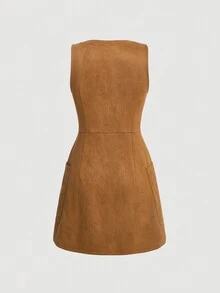 SHEIN MOD 雙排釦雙口袋洋裝無襯衫 - 棕色 - 查看 2