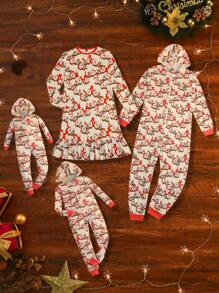 Christmas Print Ruffle Hem Nightdress - Red and White - View 2