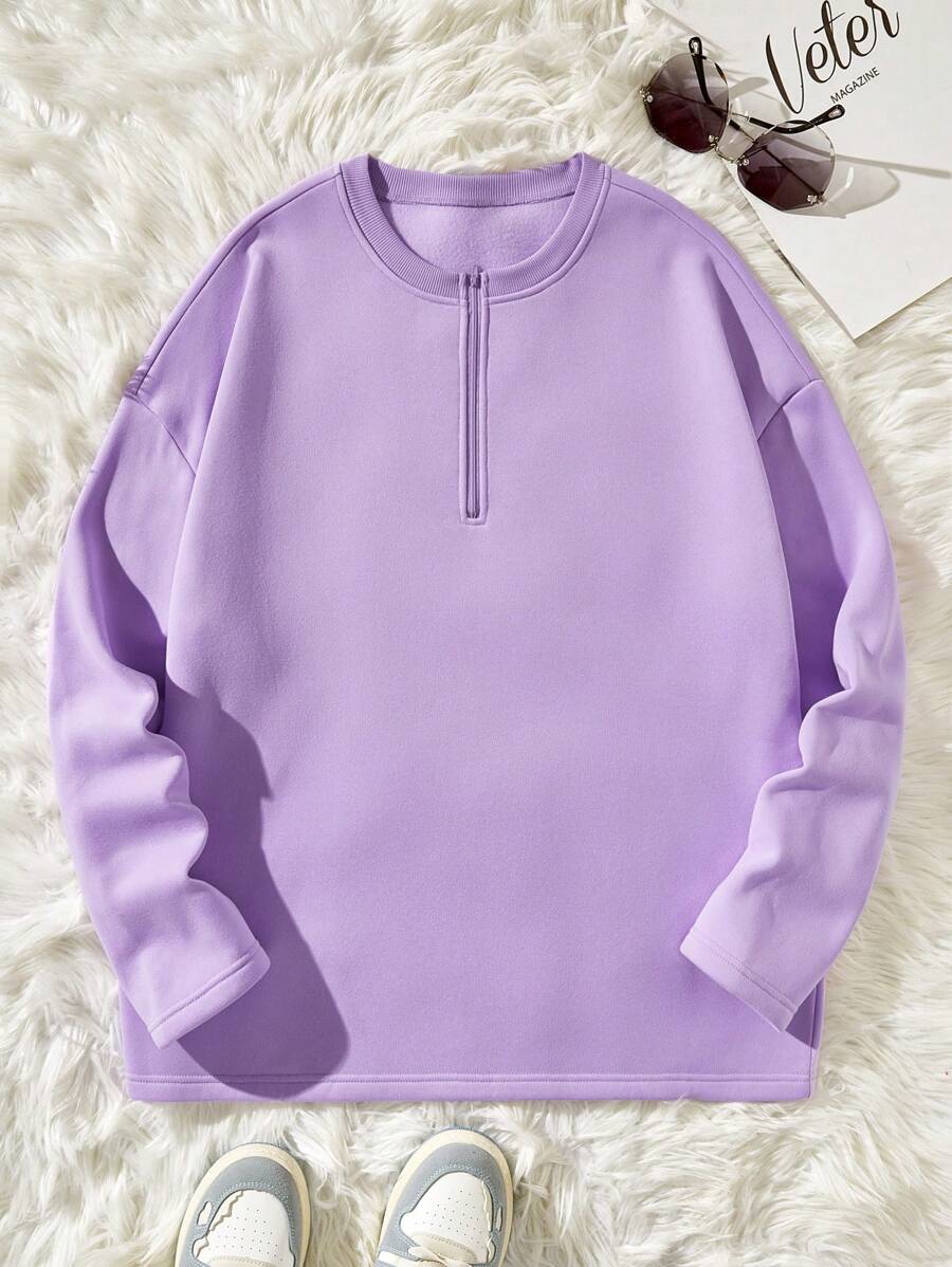 Manfinity Quá lớn Nam Dây kéo mặt trước Thả vai Áo nỉ - Xám - Xem 1