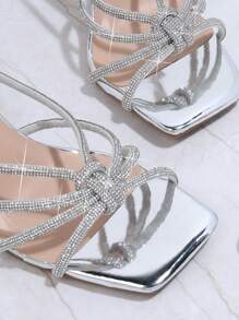 SHUZIA 女士鞋 正装假日 方头粗跟水钻银色正装鞋 - 銀色 - 查看 4