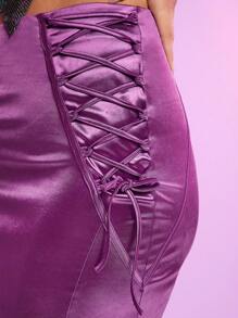 Hauture 蕾絲扣帶,人魚裙擺,絲緞裙 - 紫色 - 查看 5