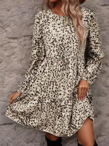 SHEIN LUNE Vestido smock con estampado de lunares bajo con fruncido