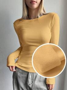 DAZY 纯色修身保暖长袖T恤女式上衣，保暖内衬