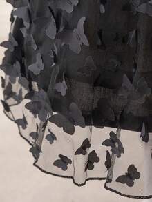 Tween Girls' Mesh Butterfly Applique Formal Dress - Black - View 6
