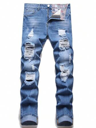 Tween Boy Ripped Frayed Bleach Wash Jeans