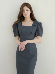 DAZY 女性泡泡袖洋裝 - 灰色 - 查看 8