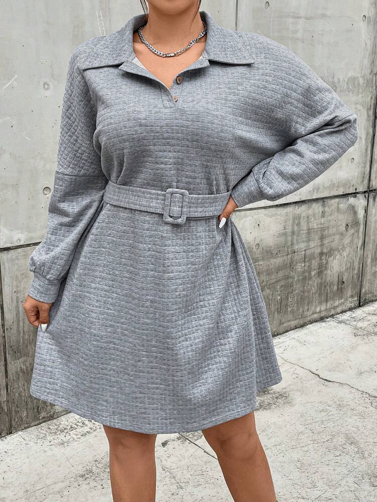 Plus Polo Neck Drop Shoulder Belted Dress