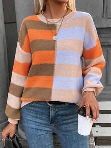 SHEIN LUNE Sọc Khối màu Thả vai Áo len - Nhiều màu - Xem 4