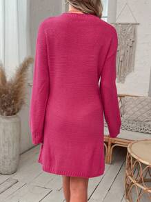 SHEIN LUNE Xoắn Dan Thả vai Đầm Áo len Không có thắt lưng - Màu Hồng Tươi - Xem 2