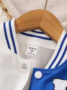 SHEIN Chàng trai trẻ Lá thư & Bản vá Gấu Sọc trang trí Áo khoác Đại học - Màu xanh lam - Xem 8