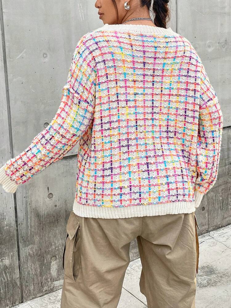 Plus Space Dye Drop Shoulder Sweater Knit Pullover Fall Winter Sweater