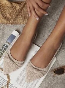 SHUZIA 尖頭扭結細節一腳蹬芭蕾舞鞋 - 米色 - 查看 4