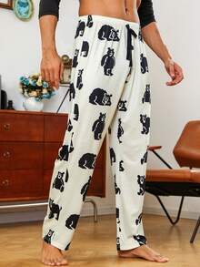 男士卡通圖案前打結睡褲 - 杏色 - 查看 3