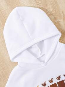 SHEIN 女大童心印花連帽保暖襯裡連帽衫和運動褲 - 白色 - 查看 4