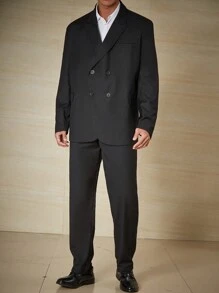 Calvornis Men Plus Double Breasted Blazer & Suit Pants Set - Black - View 4