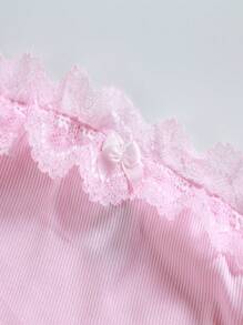 Sweetra 2 piezas Top bandeau con encaje en contraste fruncido lateral - Multicolor - Ver 3