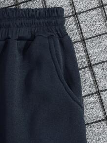 男士素色腰部抽繩衛褲 - 藏蓝色 - 查看 6