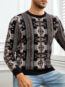 Manfinity VCAY Men Geo Pattern Sweater, For Fall Winter - Multicolor - View 4