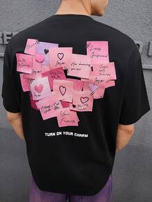 Manfinity RebelGame 男士愛心和標語圖案T恤 - 黑色 - 查看 4