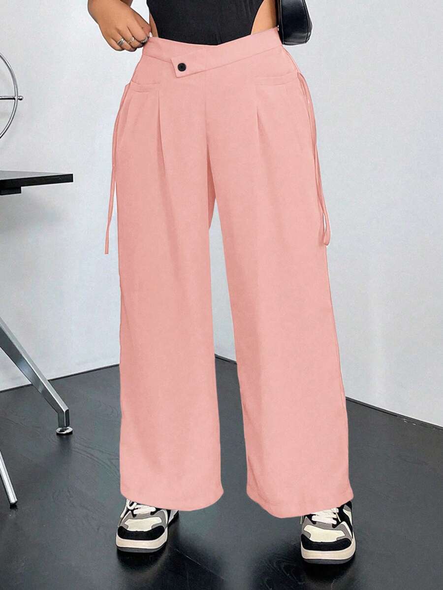 Flirla Plus Solid Wide Leg Pants - Pink - View 1