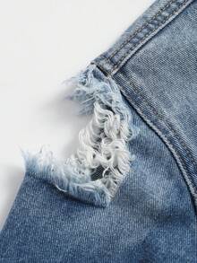 Áo khoác denim có túi rách Tween Girl - Rửa tối - Xem 3