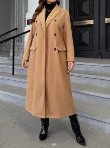 SHEIN Clasi Hơn Cổ áo Đôi ngực Chi tiết về Flap Áo khoác - màu nâu - Xem 4