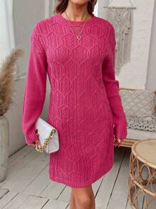 SHEIN LUNE Xoắn Dan Thả vai Đầm Áo len Không có thắt lưng - Màu Hồng Tươi - Xem 6