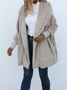 EMERY ROSE Abrigo de cuello cascada de manga murciélago con parte delantera abierta de peluche - Camel - Ver 5