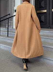 SHEIN Clasi Hơn Cổ áo Đôi ngực Chi tiết về Flap Áo khoác - màu nâu - Xem 2