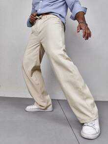 Manfinity Hypemode Men Drawstring Waist Straight Leg Jeans - Khaki - View 6