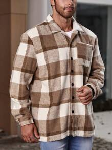 Manfinity Homme Men Plus Plaid Print Button Front Shacket - Multicolor - View 6