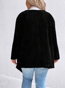 SHEIN LUNE 大碼不對稱下擺開門襟外套 - 黑色 - 查看 2