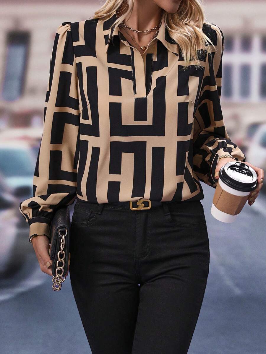 SHEIN Clasi Blusa con estampado total y mangas de farol, blusas de manga larga - Multicolor - Ver 1