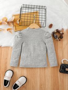 SHEIN 女小童泡泡袖小高領T恤 - 灰色 - 查看 2