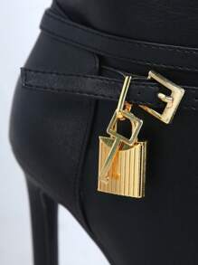 Trang trí kim loại Qua đầu gối Giày cao gót Stiletto Giày ống - màu đen - Xem 7