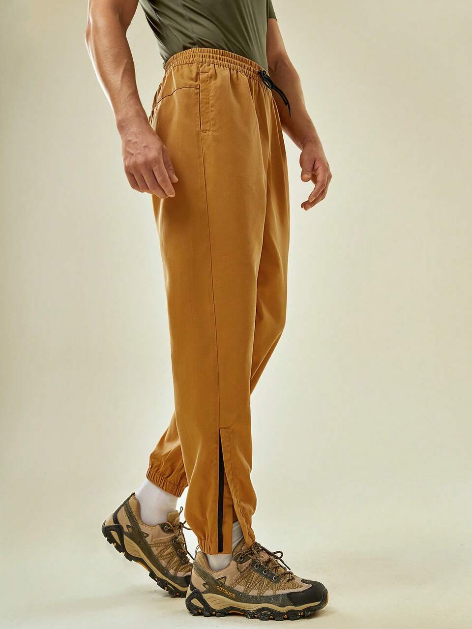 Men Drawstring Waist Zip Pocket Pants