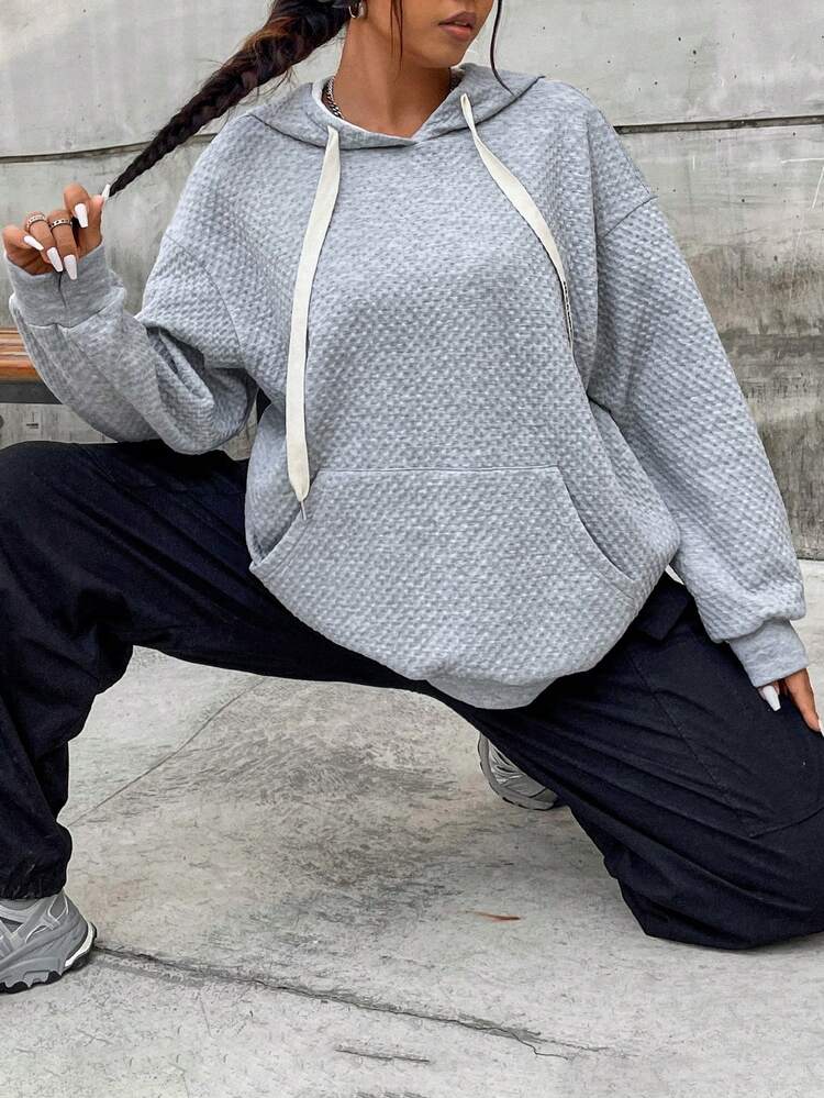 Sporty And Casual Plus Size Sweatshirt With Textured Pattern Pullover Fall Sweatshirt