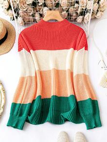 SHEIN LUNE Plus Color Block Drop Shoulder Sweater Knit Pullover Fall Winter Sweater - Multicolor - View 2