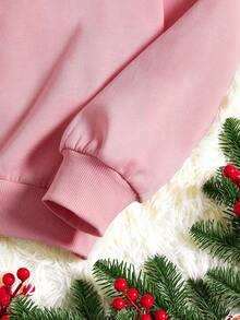 SHEIN EZwear In Giáng sinh Thả vai Lót nhiệt Áo nỉ - Màu Hồng baby - Xem 3