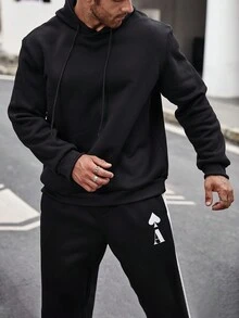 Manfinity LEGND Men Plus Letter & Chinese Dragon Graphic Drawstring Hoodie - Black - View 4