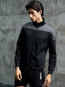 Manfinity Sport Corelite Áo khoác thể thao nam có họa tiết chữ cái hai tông màu Zip Up khi tập luyện - Nhiều màu - Xem 3