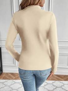 SHEIN LUNE Solid Mock Neck Thermal Lined Tee - Apricot - View 2